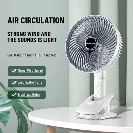 New portable 3 gears rechargeable desktop fan low noise air cooling handheld clipped circulator table fan Clip Fan USB Rechargeable Desk Fan with Sturdy Clamp,