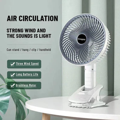 New portable 3 gears rechargeable desktop fan low noise air cooling handheld clipped circulator table fan Clip Fan USB Rechargeable Desk Fan with Sturdy Clamp,