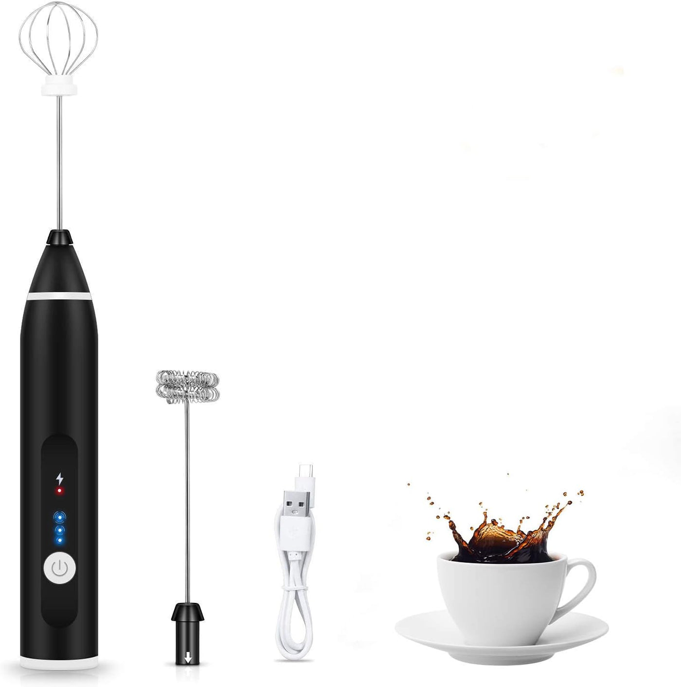Handheld Electric Milk Frother Whisk Egg Beater USB Rechargeable Coffee Blender