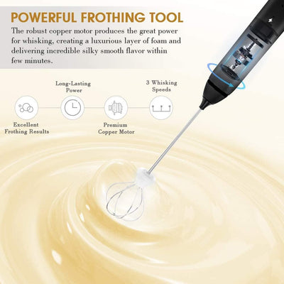 Handheld Electric Milk Frother Whisk Egg Beater USB Rechargeable Coffee Blender