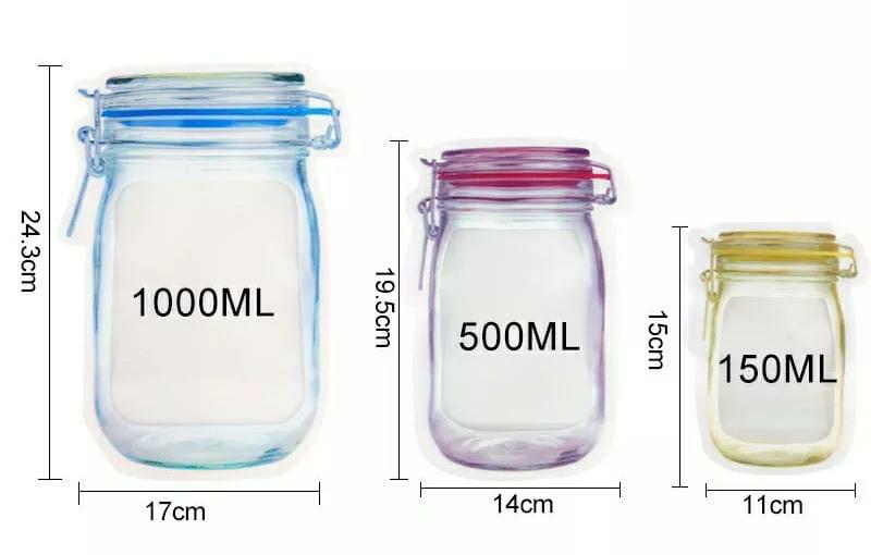 Pack of 3 Multi Design Plastic Resealable Ziplock Bottle Shaped Stand up Pouch Packaging Bag