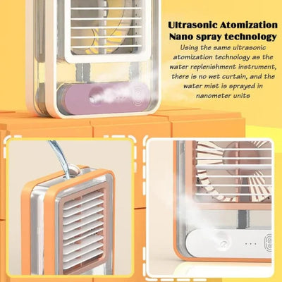 Portable Desktop Air Conditioner USB Mini Air Cooler Fan Water Cooling Fan with 3 Speed Spray Humidifier Purifier for Car Home Rechargeable